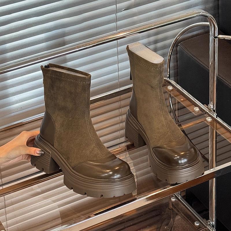 

Ретро короткие ботинки Мартин женские 2025 осень и зима новые британский стиль маленький человек на платформе молния толстый каблук короткие ботинки 40 хаки