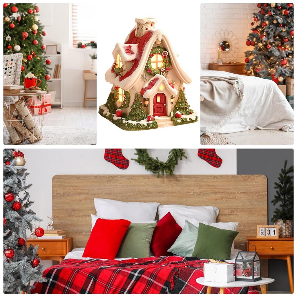 Small House Incense Burner Festive Snow House Incense Burner Winter Holiday Desktop Decoration Xmas Party Ornament for Christmas