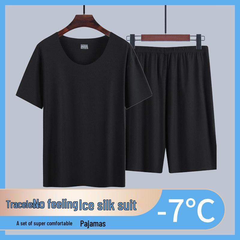 

Men s Summer Ice Silk Pajamas Set, Plus Size, Modal, Seamless, Short Sleeve, Round Neck. XL [Recommended 120-140 jin]