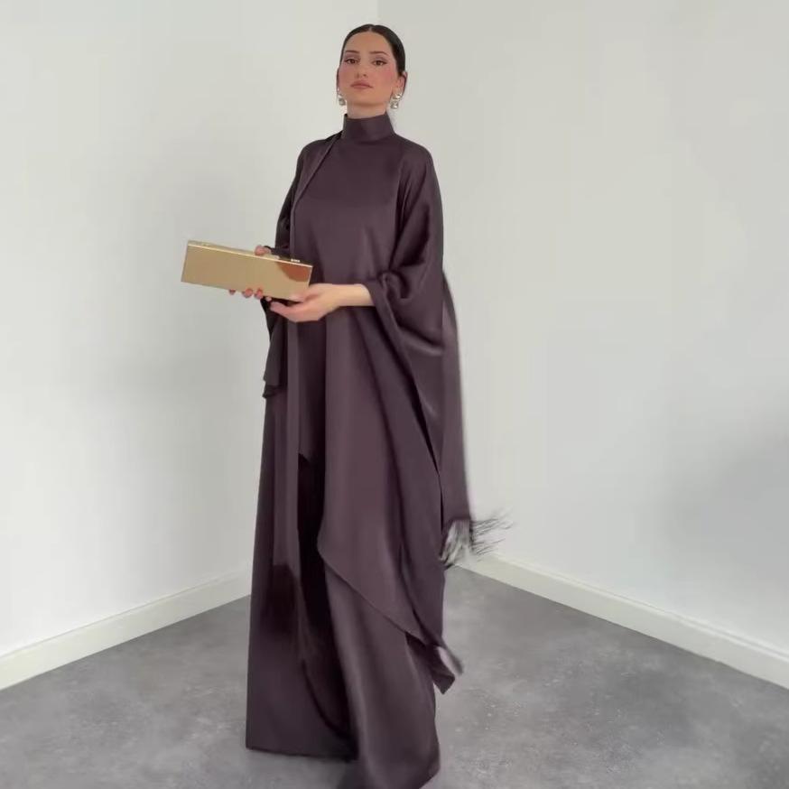 Cross-border European and American Women's Clothing 2026 Spring Amazon Long Hooded Fringed Shawl Dress Wide-leg Pants Set