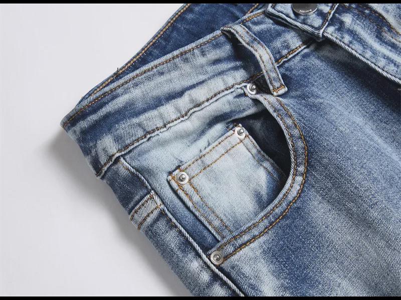 Pánské džíny slim-fit v evropském stylu s modrou výšivkou kobry