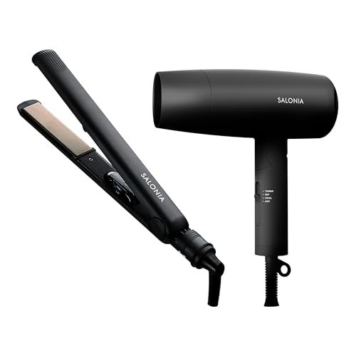 SALONIA Starter Set Hair Dryer and Hair Iron, 24mm, Black