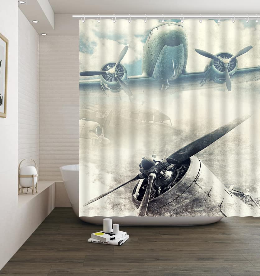 Warcraft Deck Jet Fighter Shower Curtain For Military Fans Bathroom,Warship Plane Coast Shower Curtain Fabric Bathroom Curtains
