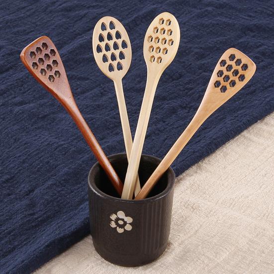 Rührlöffel Lochdesign Langer Griff Mehrzweck Holzrührstab Geschirr Lebensmittelqualität Honig Kaffee Tee Rührstab Dessertlöffel Küchenzubehör