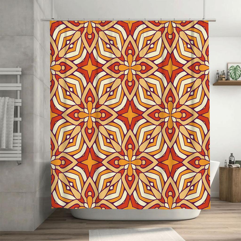 Exquisite Modern Geometric Shower Curtain Orange White Gold Black Waterproof Fabric for Bath Decoration Home Furnishing