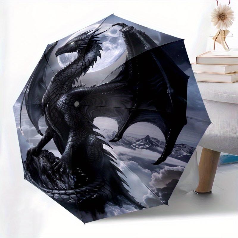 Dragon Moonlit Theme 8 Bone Hand Automatic Folding Umbrella, Compact and Portable Design, A Perfect Gift for Birthday, Christmas or Business