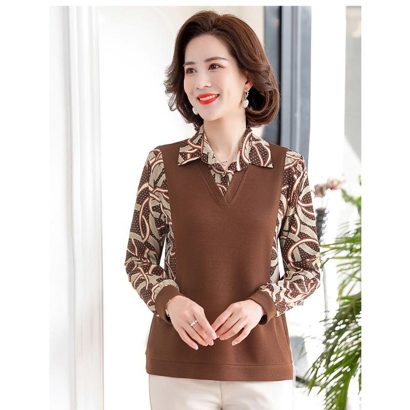 Middle-aged and Elderly Women's Style Tops Bottoming Shirts Women's Long-sleeved Shirts Spring and Autumn New Pullovers