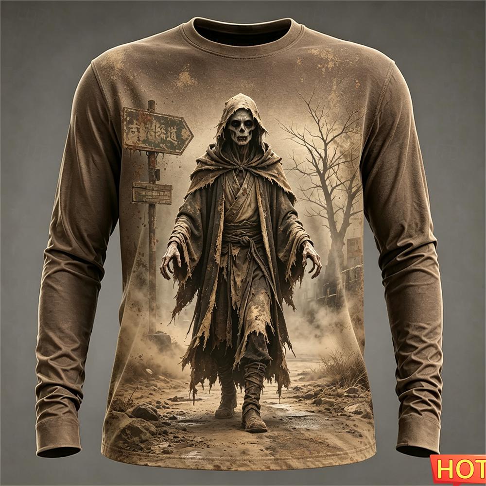 Halloween Zombie T-shirt tops Autumn winter Men's Long sleeved Tshirt Polyester Graphic Halloween Gift T-shirt for men y2k clothing