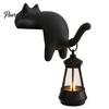 Retro Style Table Lamp Cat Shape Shelf Hook with LED Lantern, Vintage Decorative Light for Lovers Hanging Ornament, Soft Glow Night Bookshelves