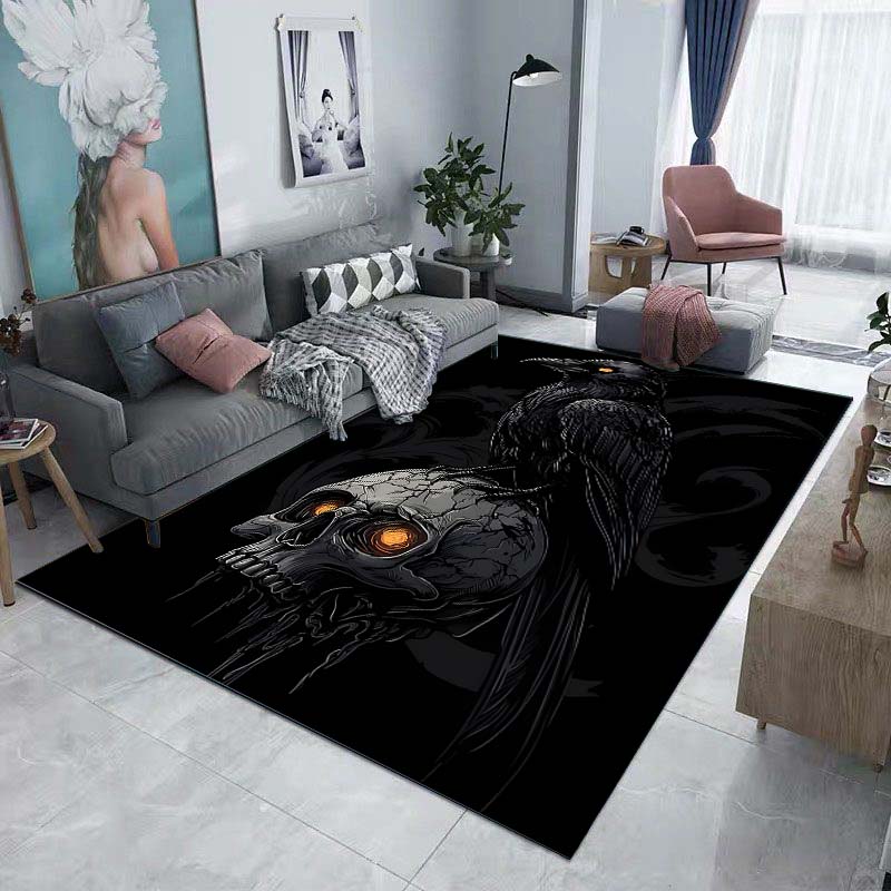 1PC Raven perched on glowing skull Print Carpet Rug for Living Room Bedroom Sofa Doormat Home Decor Non-slip Floor Mat