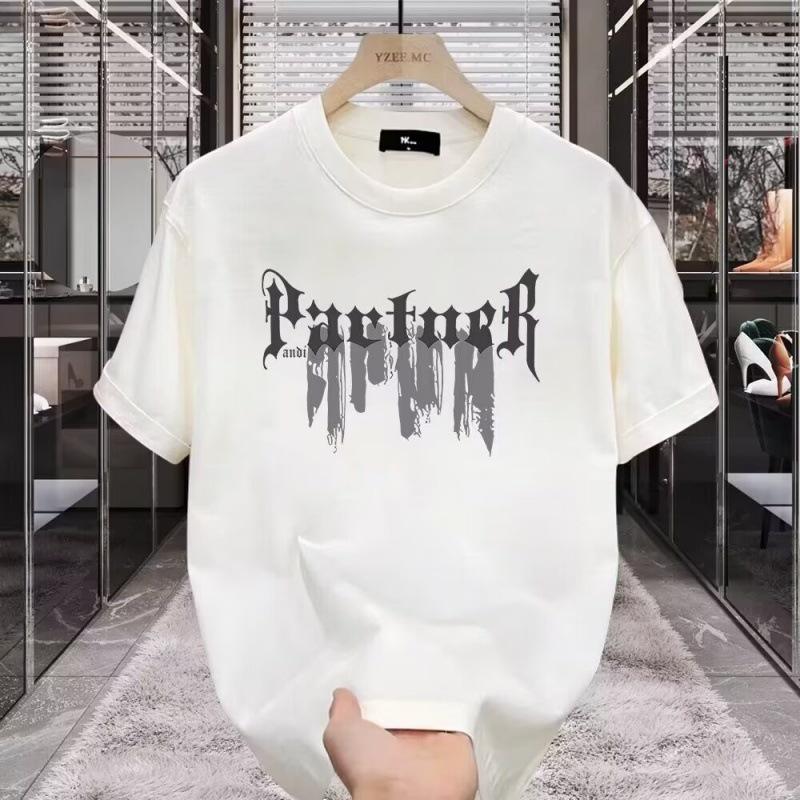 

Men s 2024 Trendy Korean Short-Sleeve Heavyweight Printed T-shirt 4XL білий