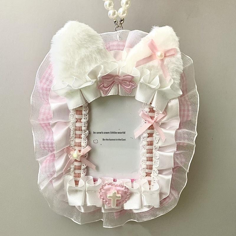 

Anime Plush Lace Photocard Holder Lolita Style Protector for Kpop Idol Display Card Portable Album Storage