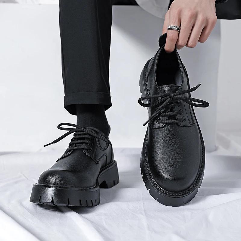 Fashion Platform Shoes British Style Minimalist Lace Up Business Casual Shoe Formal Derby Shoes Height Increasing Men's Shoes