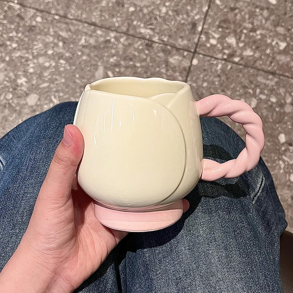 Tulip mug high value ins wind girl heart cup ceramic water cup home office coffee teacup