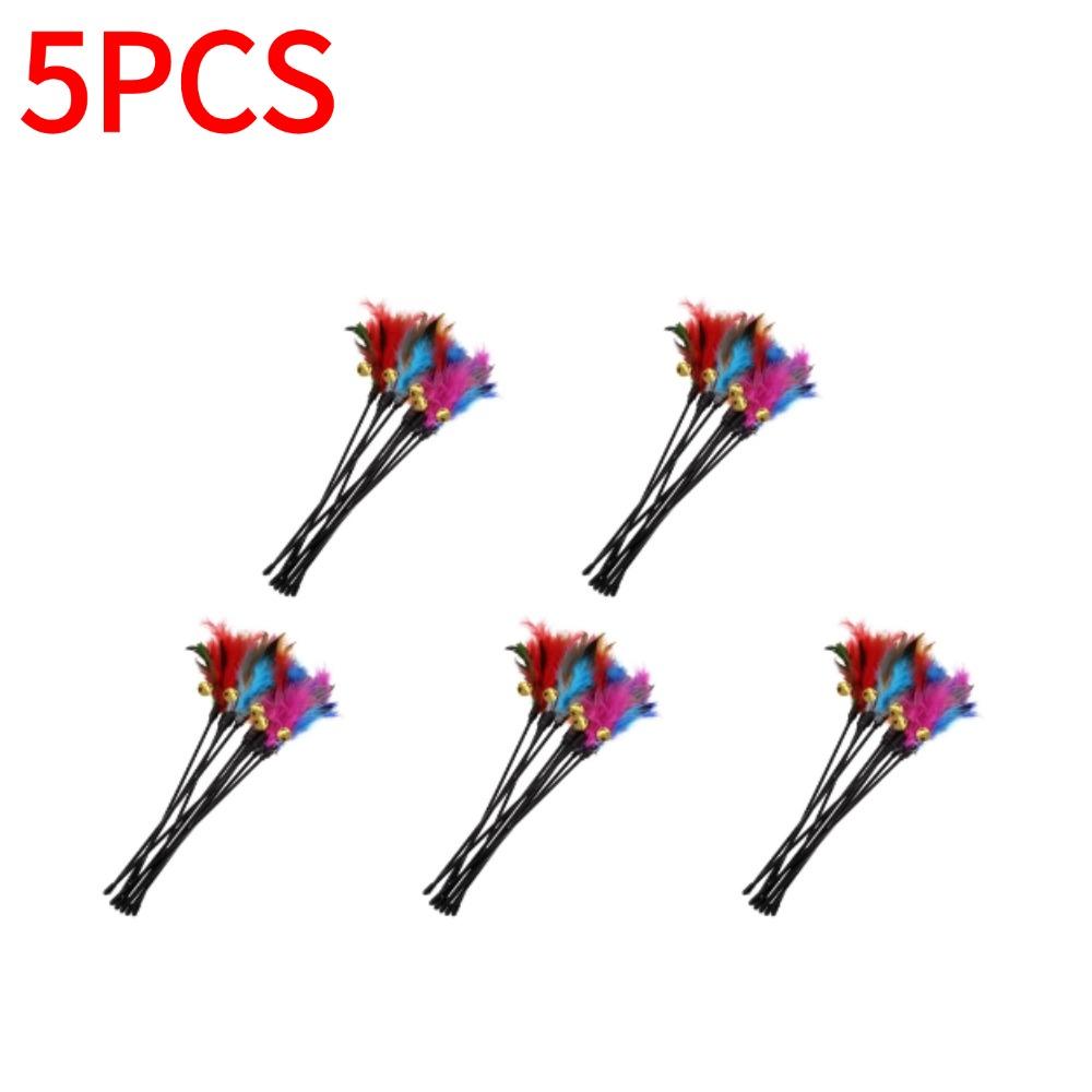 5pcs/set Cat Interactive Wand Colorful Feather Chicken Feather Cat Stick Bell Portable Creative Fashion Novelty Pet Cat Supplies