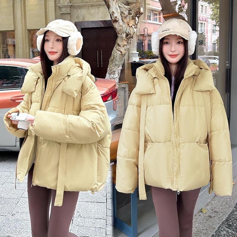 Trendy girl, small down cotton clothes to keep warm in winter, yellow hooded ears jacket design, new bear
