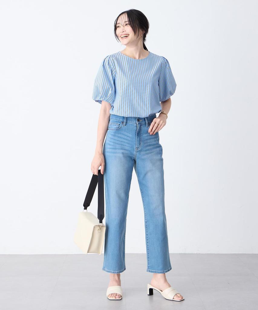 AC by Alpha Cubic Striped Jacquard Blue Blouse, Women's, 353803,