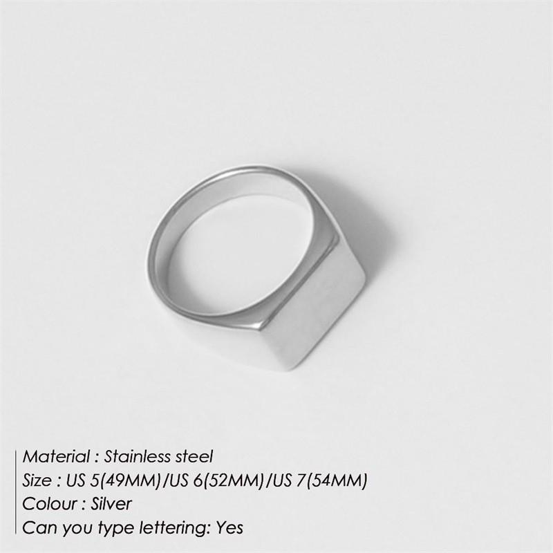 18K Gold-Colored Stainless Steel Engravable Square Seal Ring Circumference 49mm - US 5
