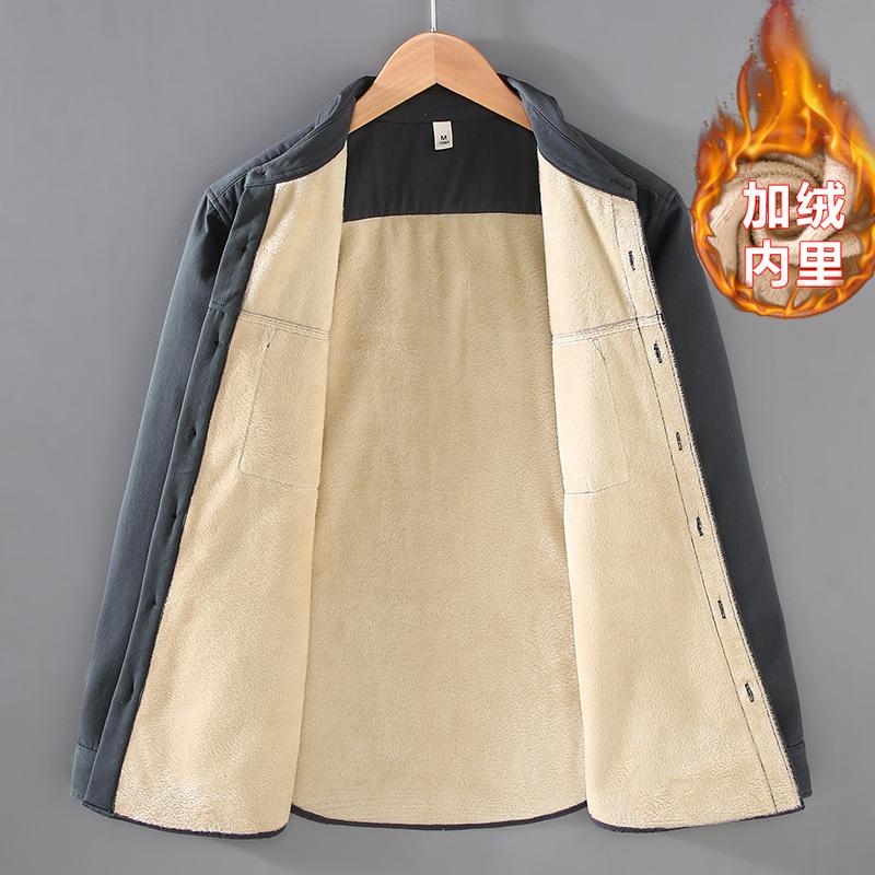 Winter New Style with Thick Velvet Long Sleeved Shirt for Men Loose and Trendy Workwear Square Neck Casual Plus Size Jacket for