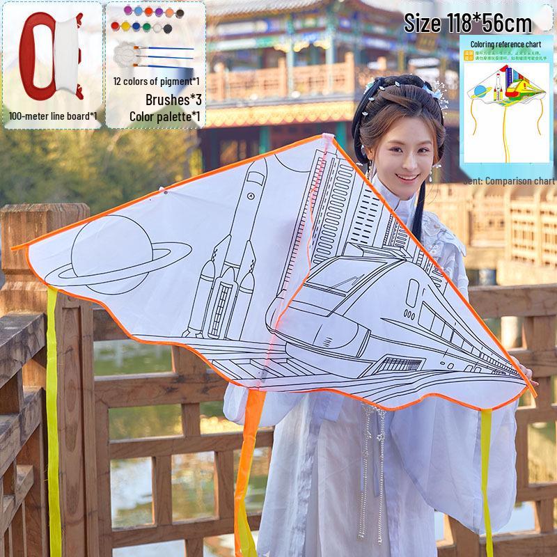 Handmade Children's DIY 1.2m Coloring Kite - Easy To Fly In Light Breeze