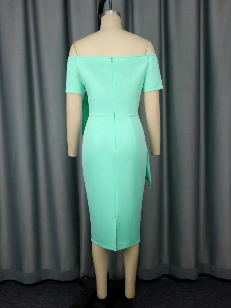 Elegant Women Off Shoulder Dress Slash Neck Package Hip Asymmetric Ruffle Design Perfect for Party Wedding