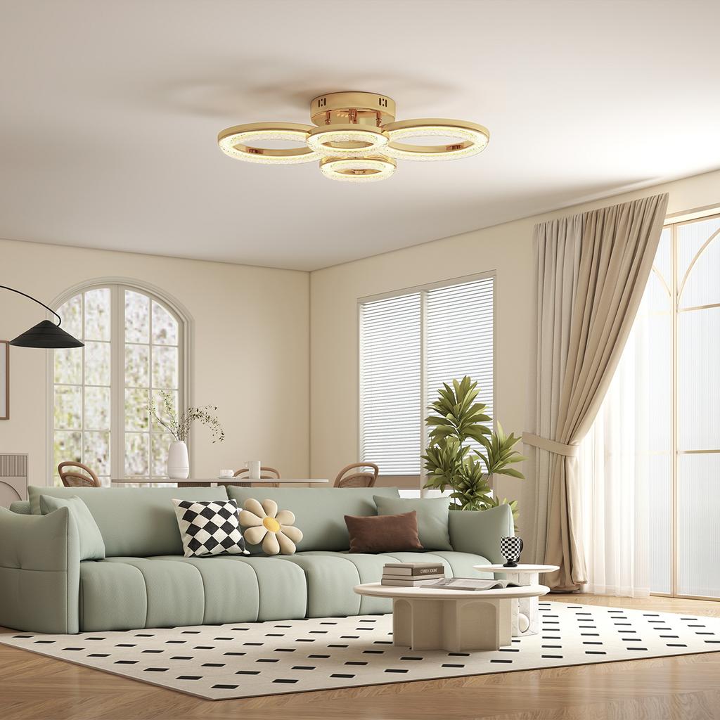 LED Ceiling Light, Modern 4 Rings Ceiling Lamp with Wall Switch Control