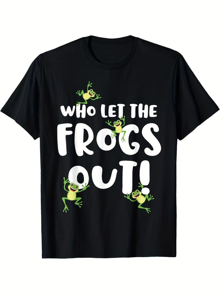 Men's Funny Passover T-Shirt - Who Let the Frogs OutFrog Design with Green & White Text, 100% Cotton