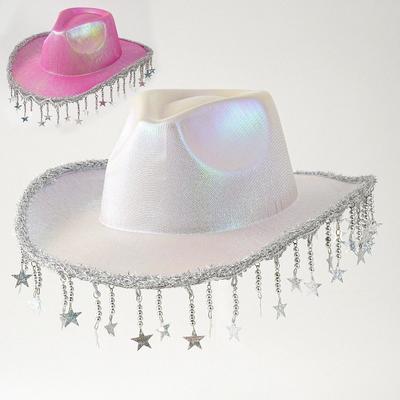 New Women's Shiny Top Hat with Sequins Star Tassel Decoration Party Cowboy Hat Party Costume Creativity