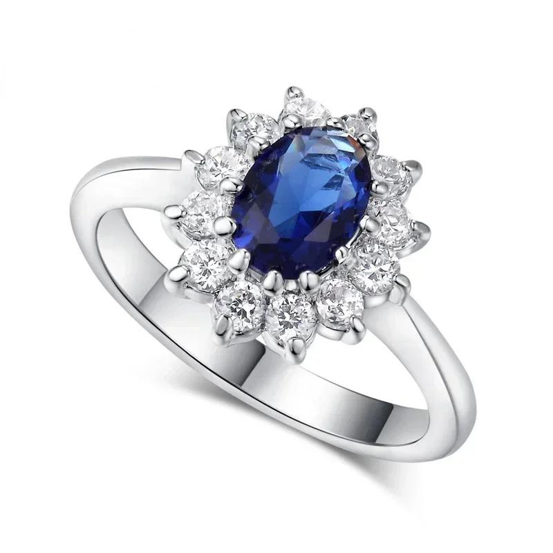 

European and American New Blue Zircon Rings Luxury Fashion Jewelry Cubic Zirconia Bridal Wedding Engagement 7 синий