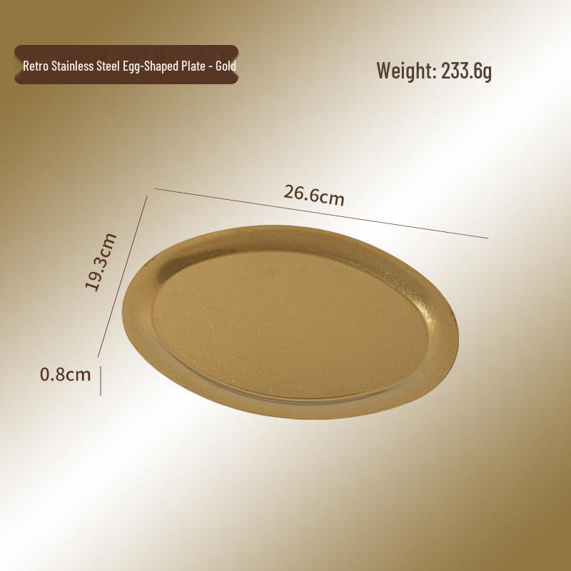 Retro Japanese Egg-Shaped 304 Stainless Steel Tableware Plate - Distressed Oval BBQ Cafe Tray