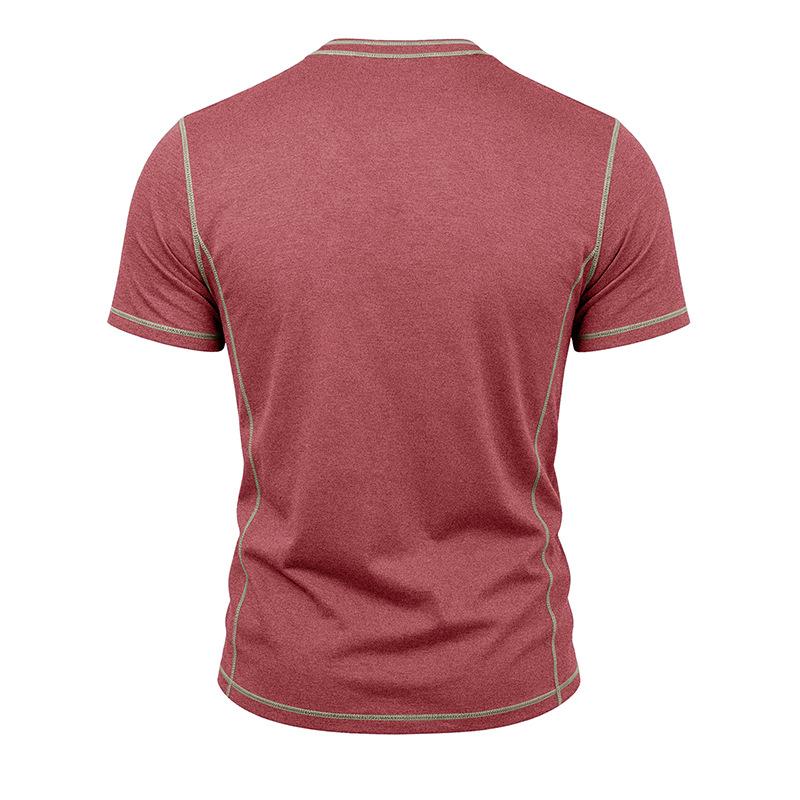 Men's Summer Short Sleeve T-Shirt Round Neck Patchwork Retro American Style Casual Tops