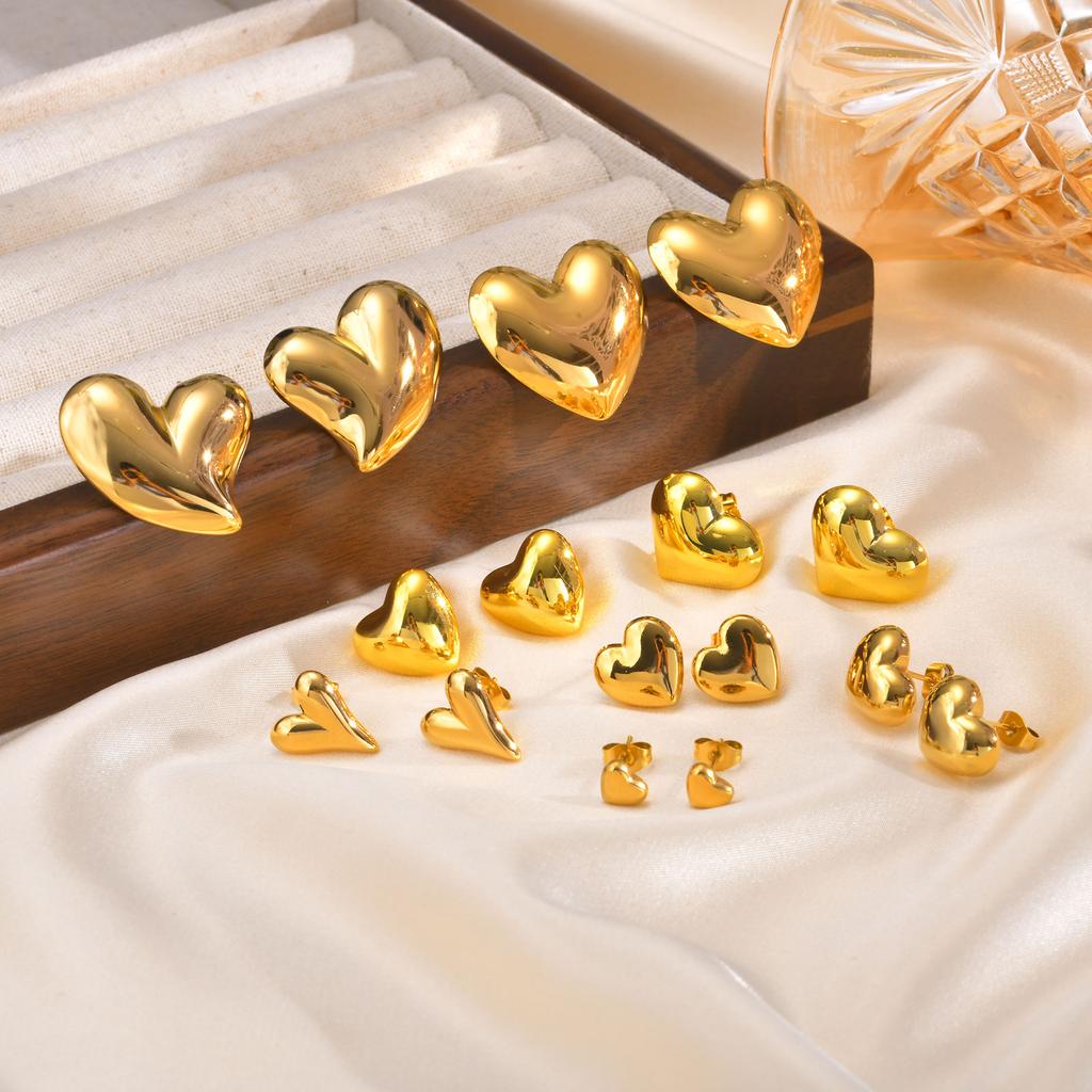 Minimalist Fashion Stainless Steel Heart Shape Stud Earrings For Women Gold Color Heart-Shaped Earring Fashion Jewelry Giftss