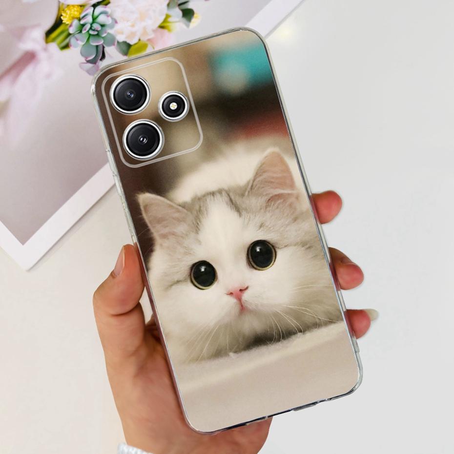 Cute Flower Cat Painted Case For Xiaomi Redmi 12 5G 2023 Soft Silicone TPU Back Cover For Redmi12 5G Global Phone Bumper