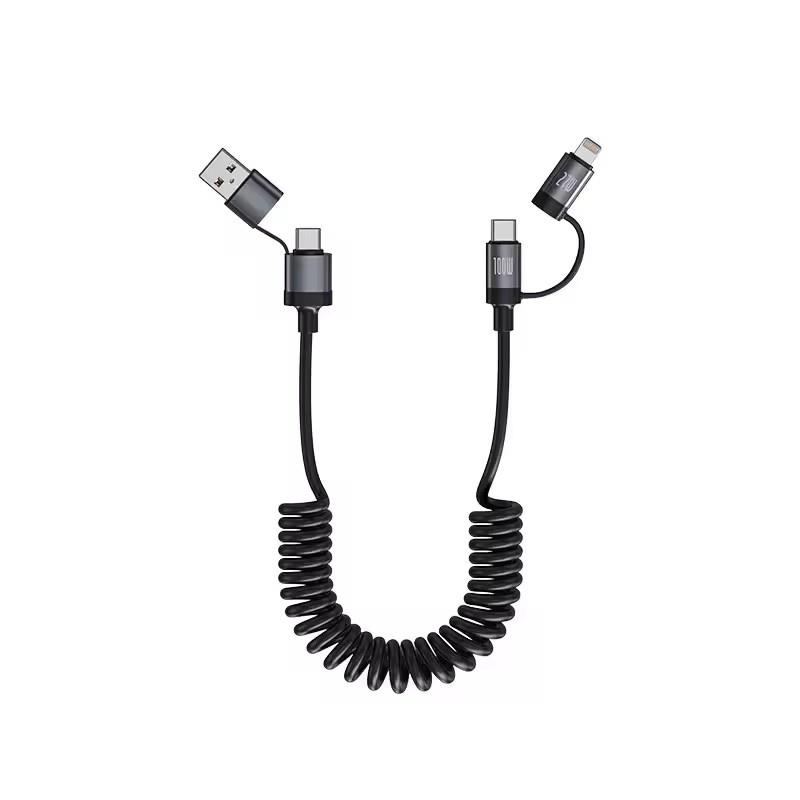 

100 Вт двойной пружинный кабель передачи данных USB Type C для iPhone 16 Huawei Samsung S25 6A удлиняемый четыре в одном USB C шнур для быстрой зарядки 1.5M