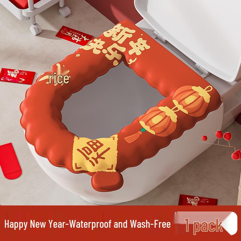 Four-Season Waterproof Toilet Seat Cushion with Lid and Thickened Pattern Cover
