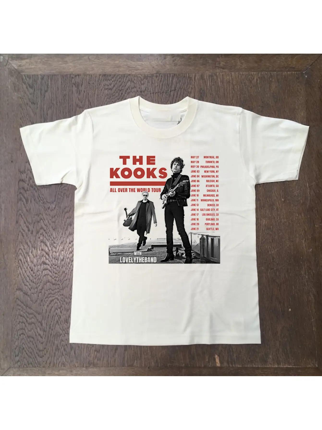 The Kooks All Over the World Tour North America Graphic T-Shirt- White Band Tour Dates& Cities Print L
