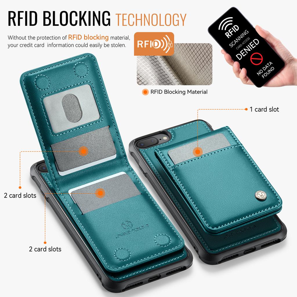 Do iPhone 8 Plus 5,5 cala/iPhone 7 Plus 5,5 cala Skórzane Tylne Etui Kompatybilne z MagSafe JEEHOOD J06 Etui na Telefon z Kieszonką na Karty Blokowanie RFID