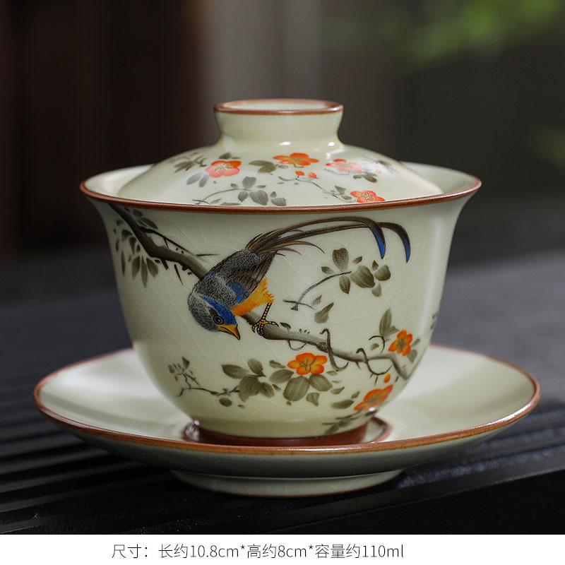 Handmade Ceramic Gaiwan Chinese Teacup Hand-painted Flowers Sancai Tea Tureen Travel Tea Bowl Porcelain Teaware Set Accessories