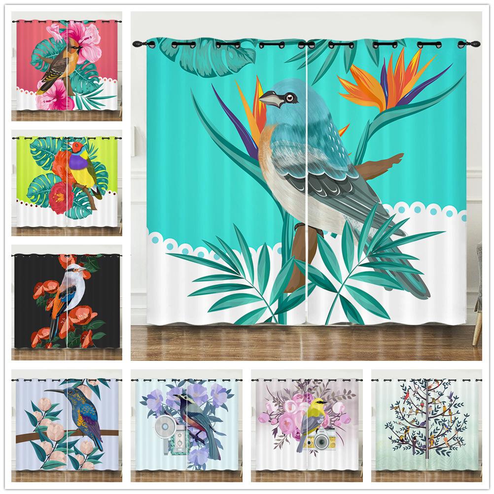 Curtain Cartoon Animal Bear Deer Love Kitten 3D Digital Printing Blackout Curtain Punching