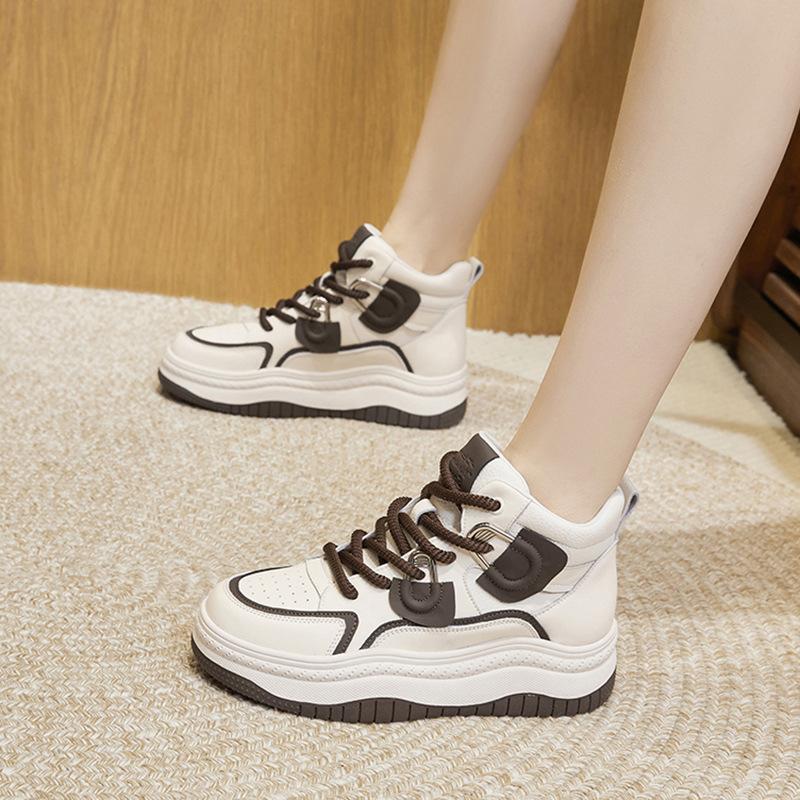 Leather Little White Shoes Women's 2025 Autumn and Winter New Platform Shoes Children's Casual Versatile Sports Shoes High-top Board Shoes Tide