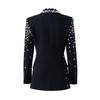 European & American Style V-Neck Blue Suit: Slimming, Flattering, Luxurious Nail Drill Jacket for Stage Performance & Parties