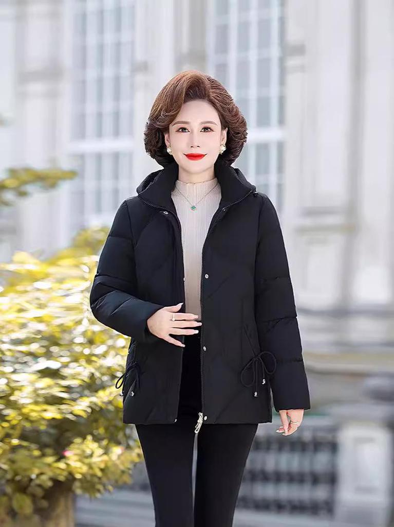 Stylish Short Down Jacket for Petite Middle-Aged & Elderly Women - Winter Warmth, Thick, White Duck Down