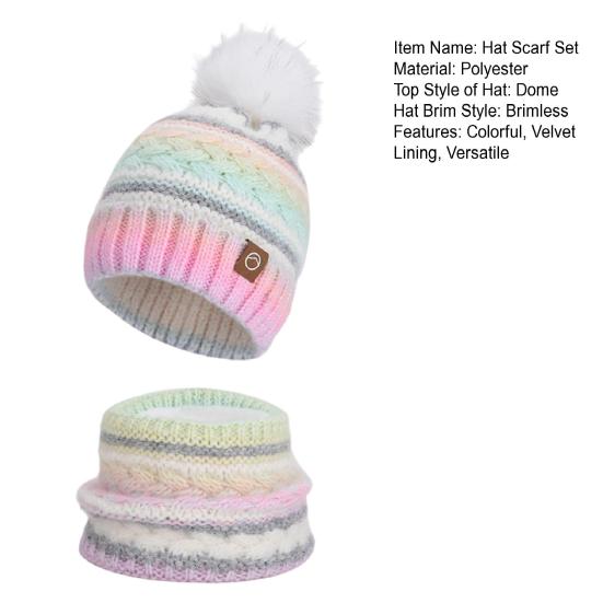 2Pcs/Set Winter Hat Scarf Set Thickened Velvet Lining Colorful Versatile Elastic Fit