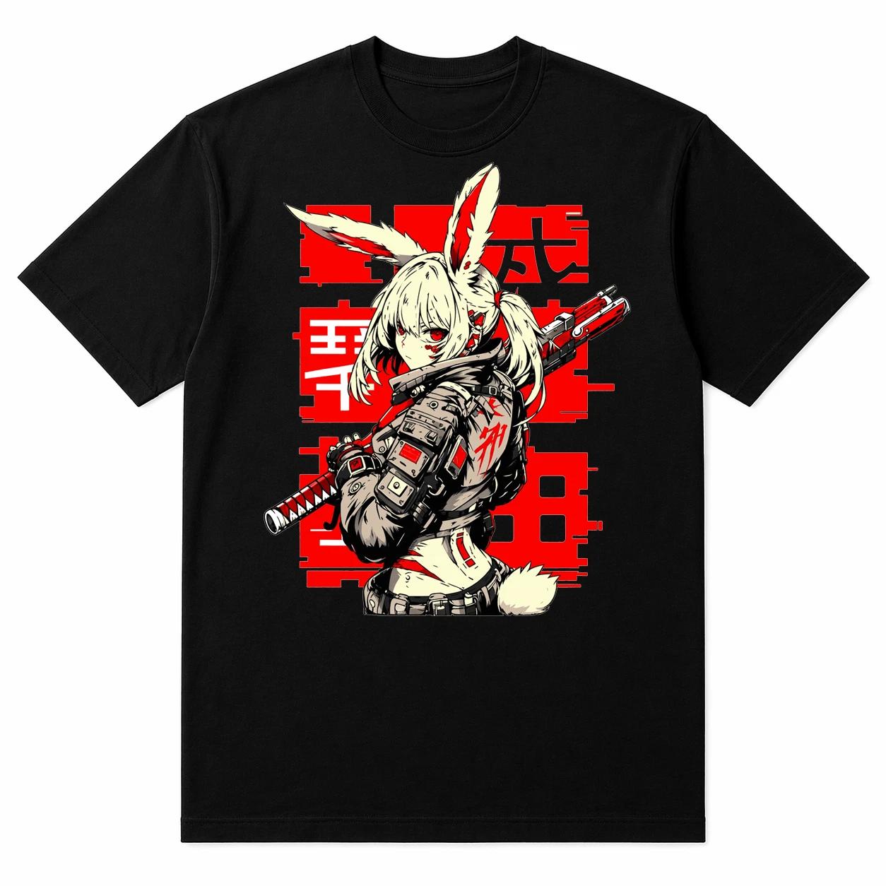 Anime Streetwear T-Shirt Cyberpunk Graphic Tee Unisex Black Cotton Urban Fashion 2XL