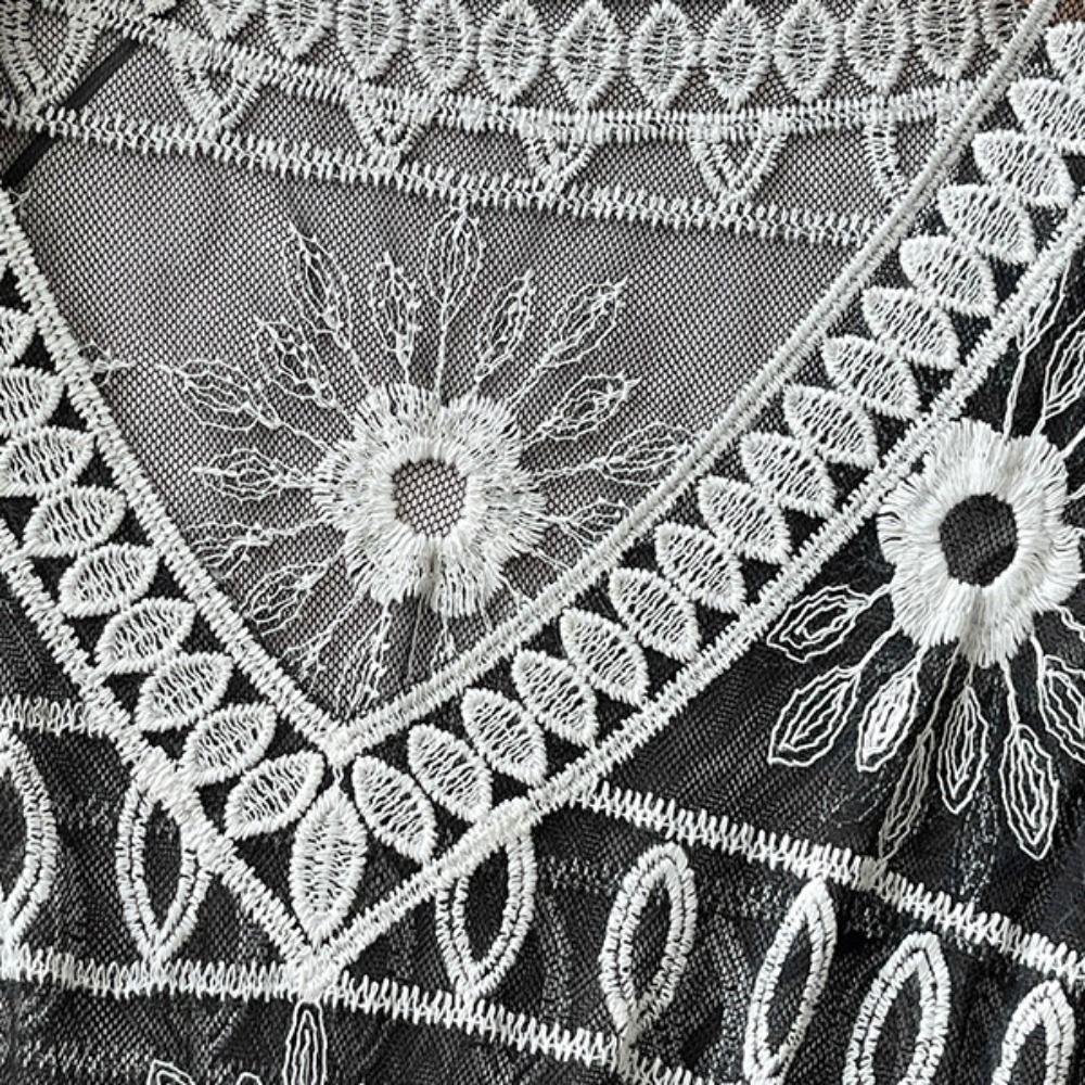 Lace Up Crochet T-shirt Women Mesh Flower Cover Up Crop Top Sun Protection Clothing  Beachwear