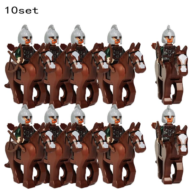 10 Sets Gondor Knight LOTR 9471 Fountain Guard & Castle Roman Solider Black Falcon With Horse Figure Building Block Kids TOYS