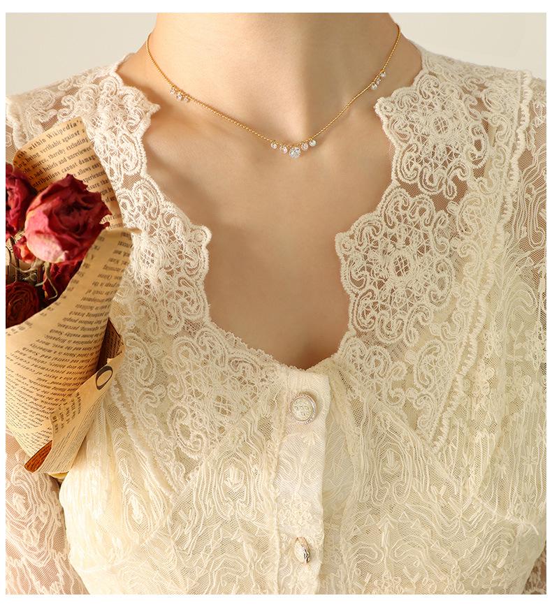 Marka 18K Gold-Plated Titanium Steel Necklace with Zircon Crystal Pendants for Women P070