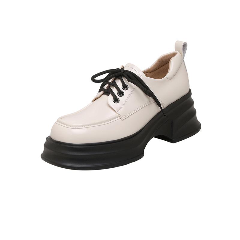 

Выполните заказ 2025 Весна и Осень Женские Лоферы на Платформе на Шнуровке Кожаные Ветровые Маленькие Кожаные Туфли 33 бежевый