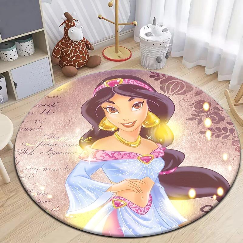 Disney Princess Cartoon Circular Mat HD Printed Bedroom Balcony Entrance Door Sofa Non-slip Carpet Home Decoration Rug
