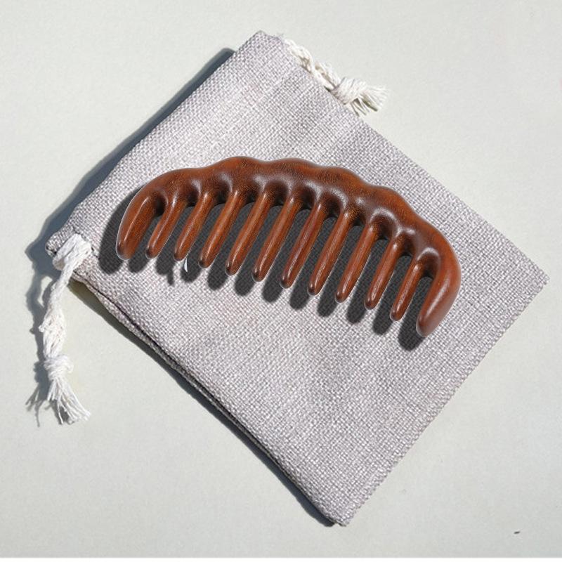 Unpainted Golden Sandalwood Multi-Tooth Scalp Massage Comb - Portable and Fine-Tooth Meridian Smoothing Comb